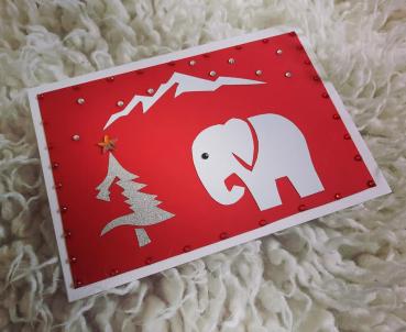 Karte Elefant im Winterland Rot