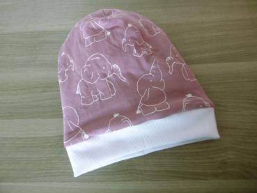 Wendebeanie Elefanten Altrosa 51-53