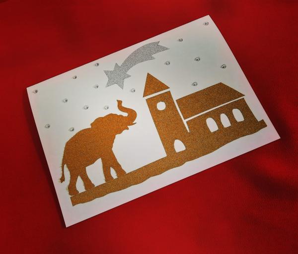 Karte Elefant mit Kirche Weiss