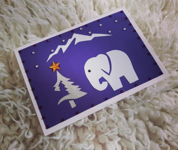 Karte Elefant im Winterland Violett