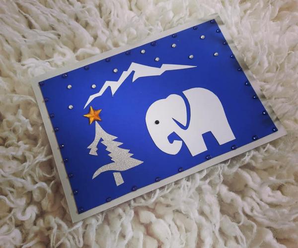 Karte Elefant im Winterland Blau