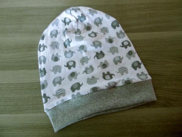 Wendebeanie Elefanten Grau-Weiß 55-57