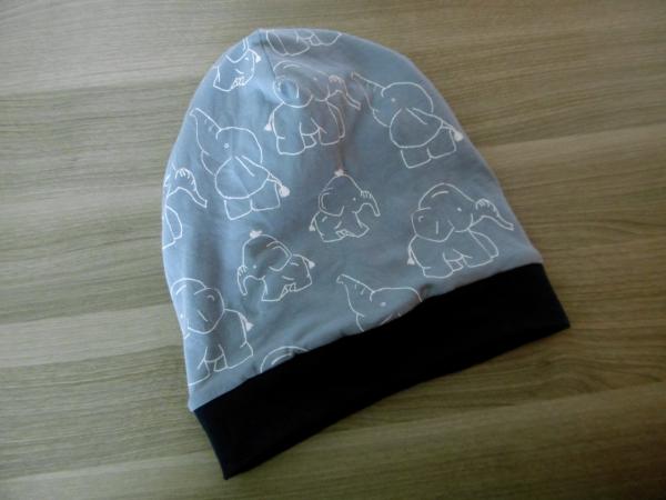 Wendebeanie Elefanten Babyblau 45-47