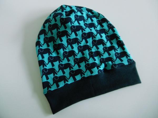 Wendebeanie Elefanten Türkis-Blau 49-51