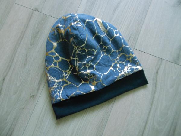 Blauer Wendestoff mit Goldprint
